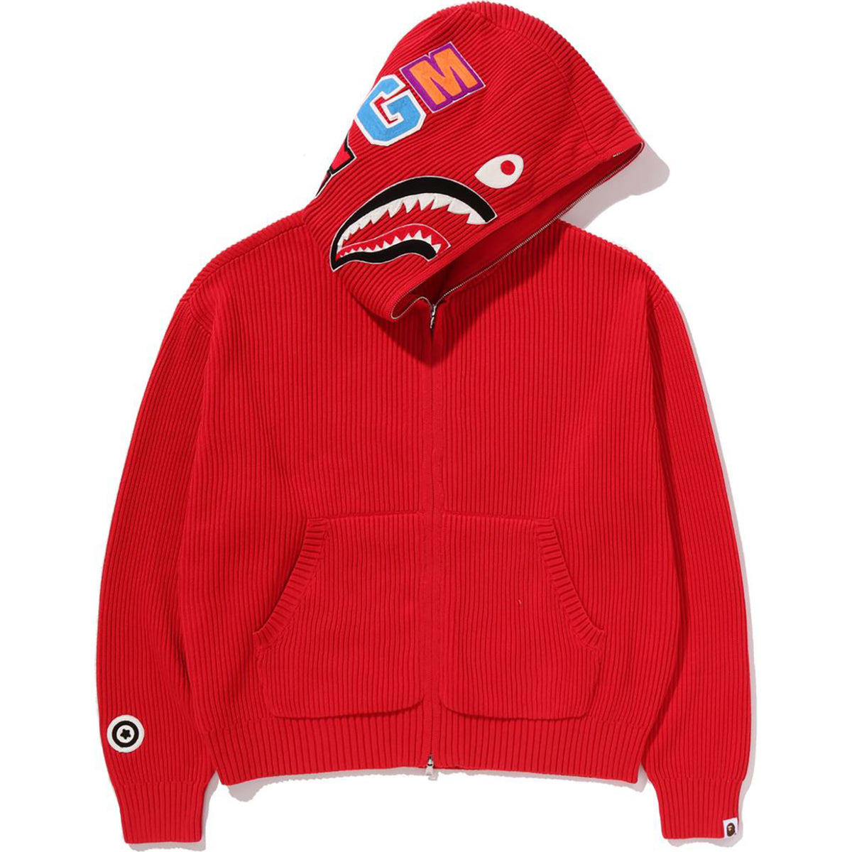 001KNL801304_RED_A SHARK FULL ZIP KNIT HOODIE MENS