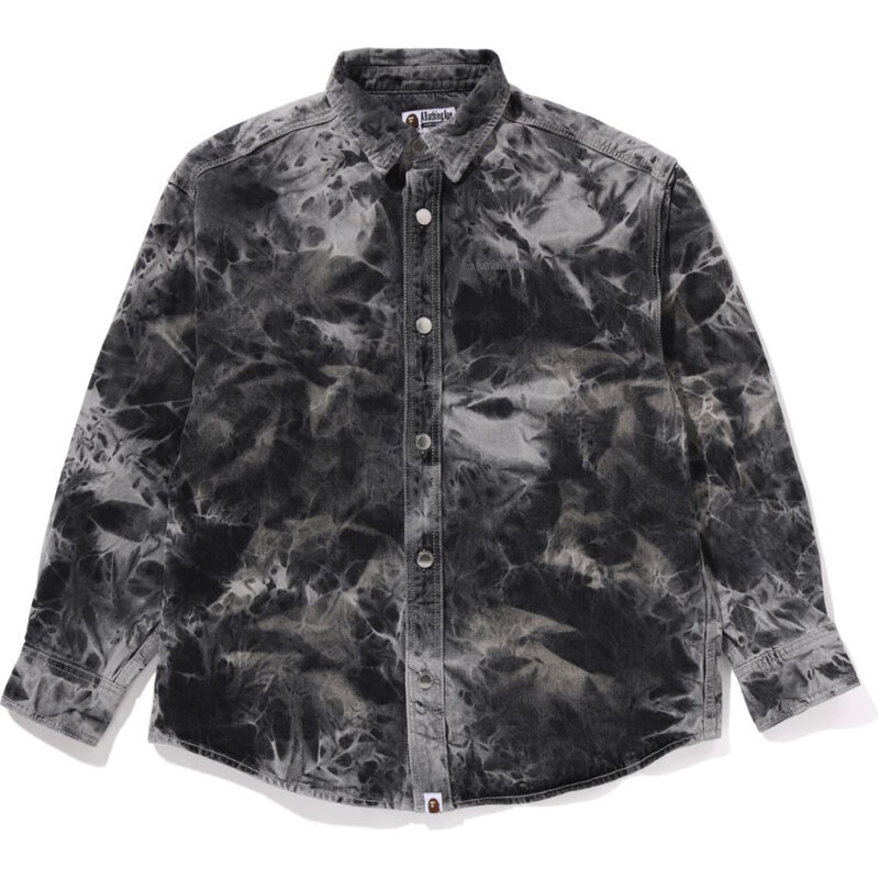 DESTROYED BLEACH BATHING APE LOGO LS SHIRT MENS