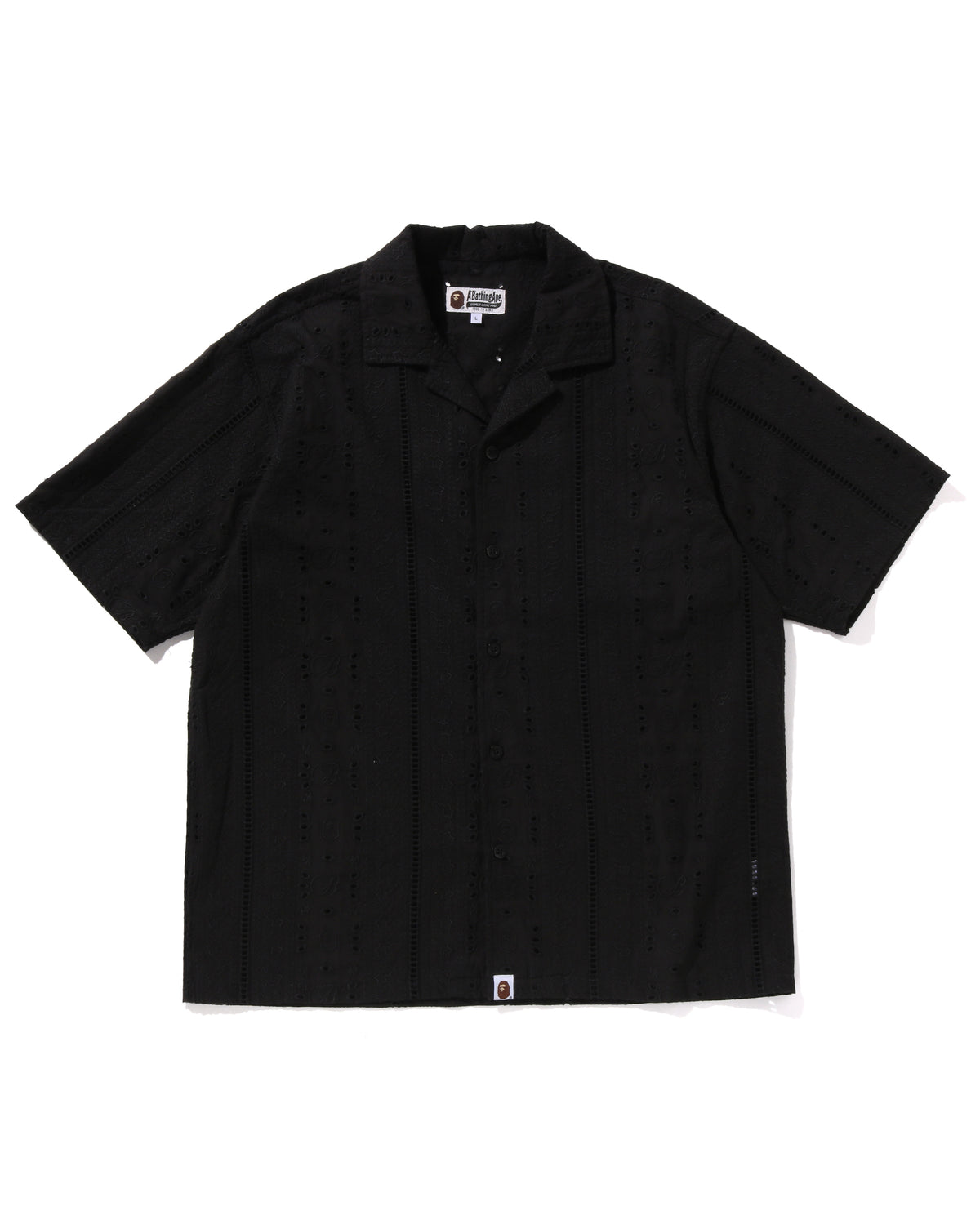 001SRL301305_BLK_A EMBROIDERY OPEN COLLAR SS SHIRT MENS