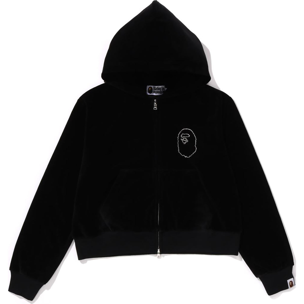 001ZPK802004_BLK_A CRYSTAL STONE APE HEAD VELOUR ZIP HOODIE LADIES